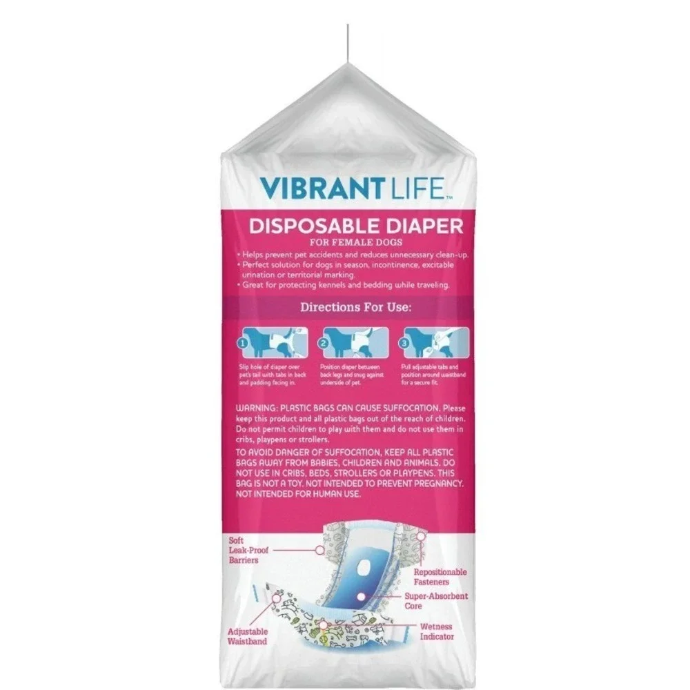 (2 pack) Vibrant Life Dog Diapers - Female Heat Dog size Lg - 12ct (opn package)